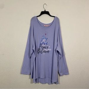 EVRI sz:4X Christmas Tunic Top Light Purple Long Sleeve Lightweight Knit